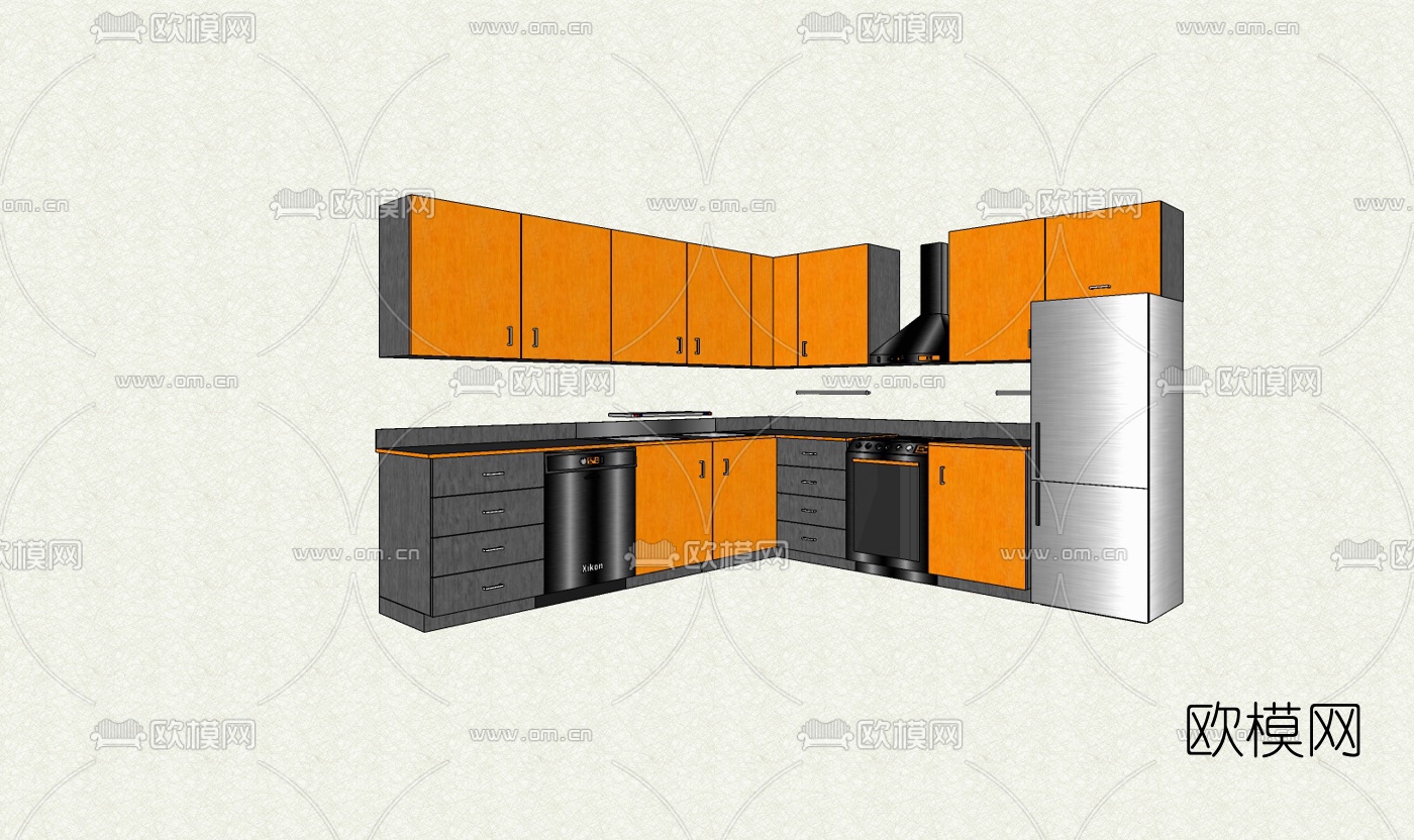现代橱柜免费su模型下载（渲染图2）