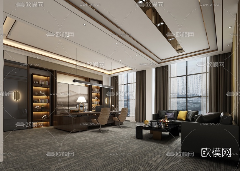 现代总经理办公室3d模型下载