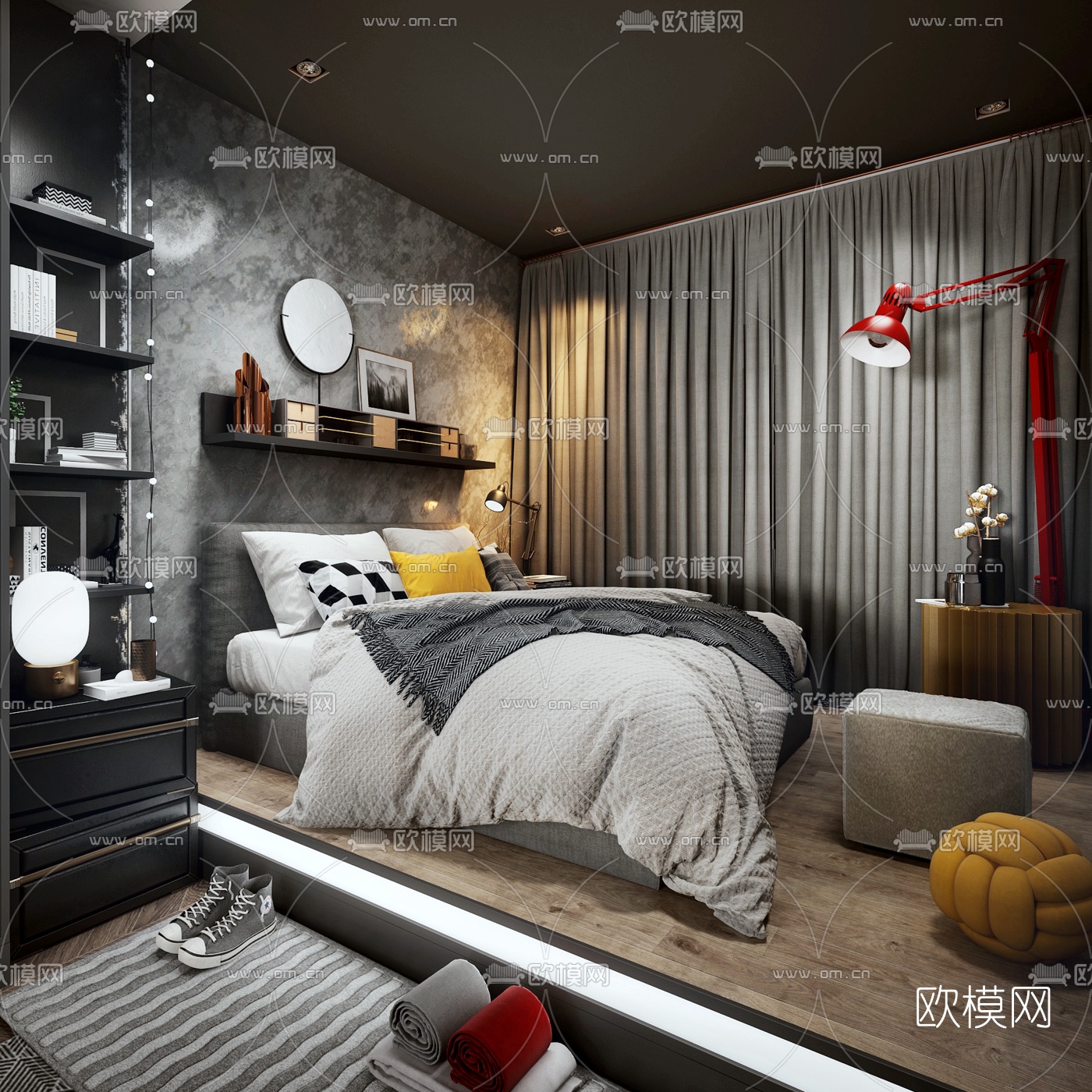 工业风卧室3d模型下载