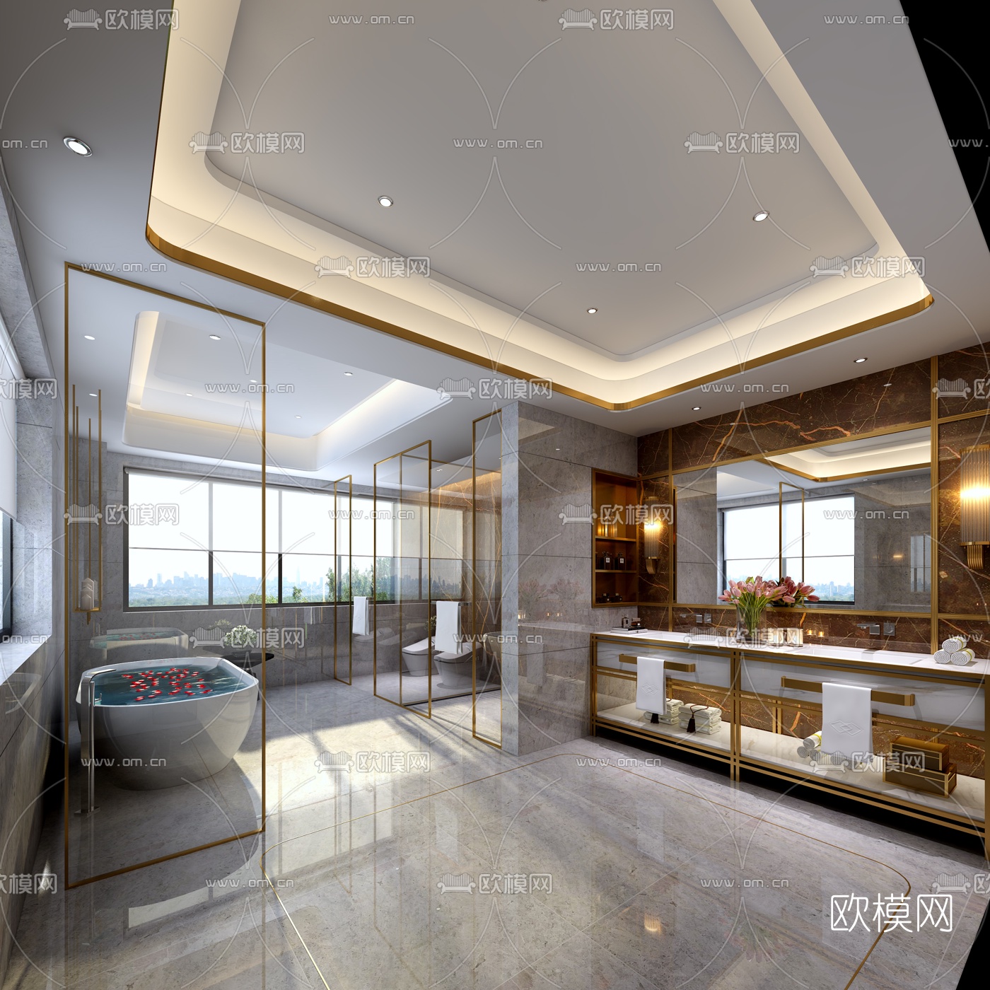 现代酒店客房套间卫生间3D模型下载_ID10149596_3dmax免费模型-欧模网