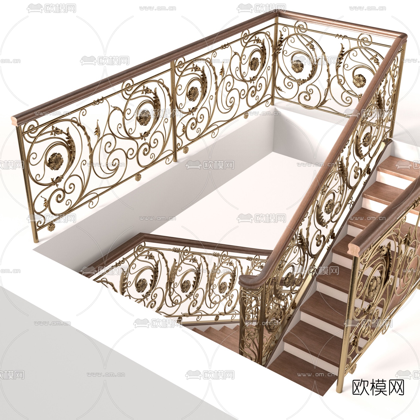 欧式铁艺雕花楼梯3d模型下载（渲染图2）