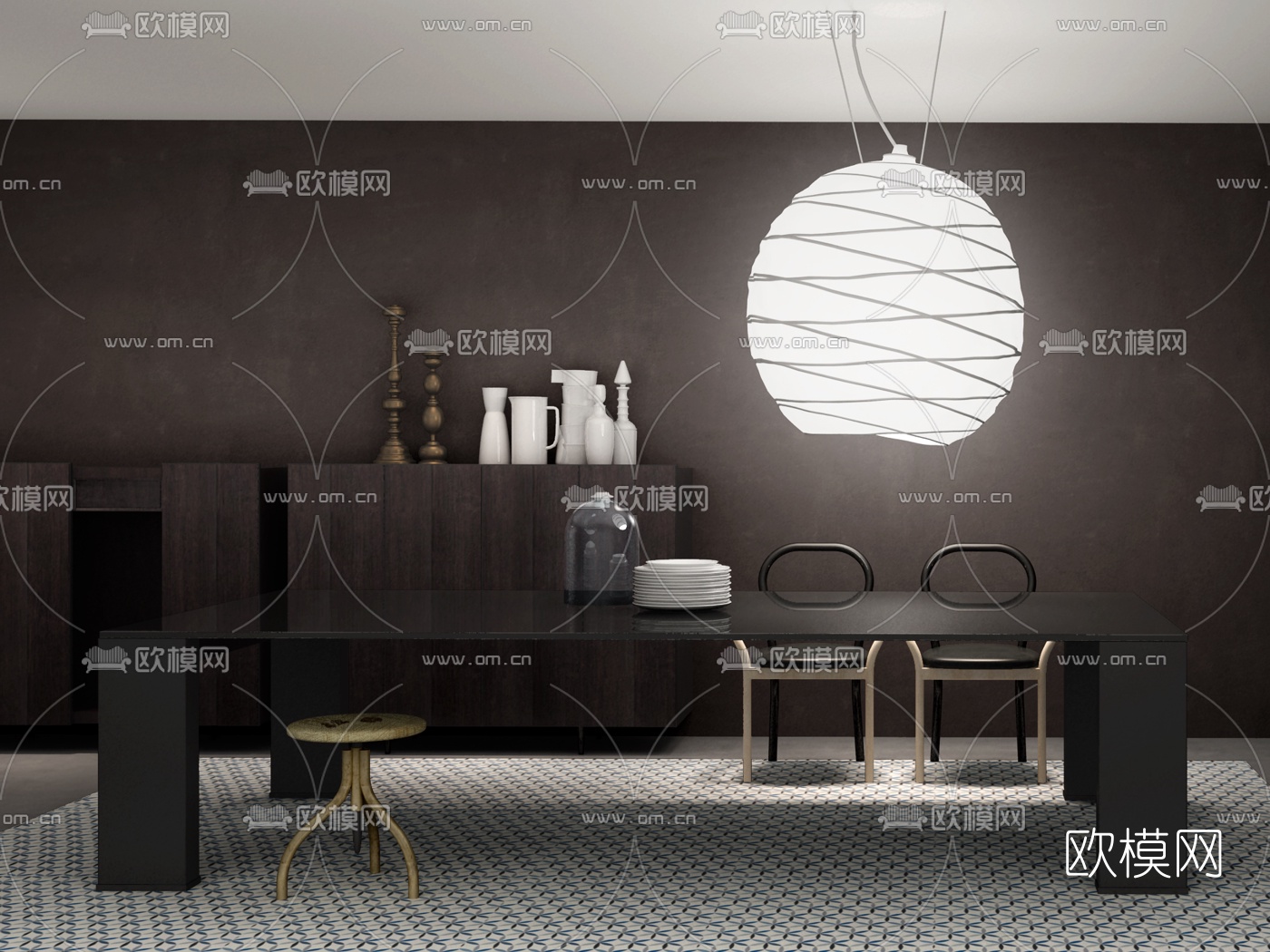 意大利Porro品牌 现代长条餐桌椅3d模型下载（渲染图1）