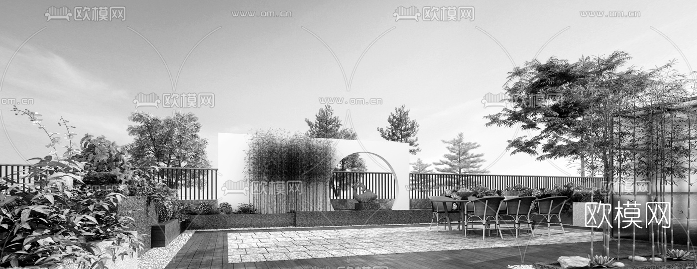 现代阳台露天花园3d模型下载（渲染图2）
