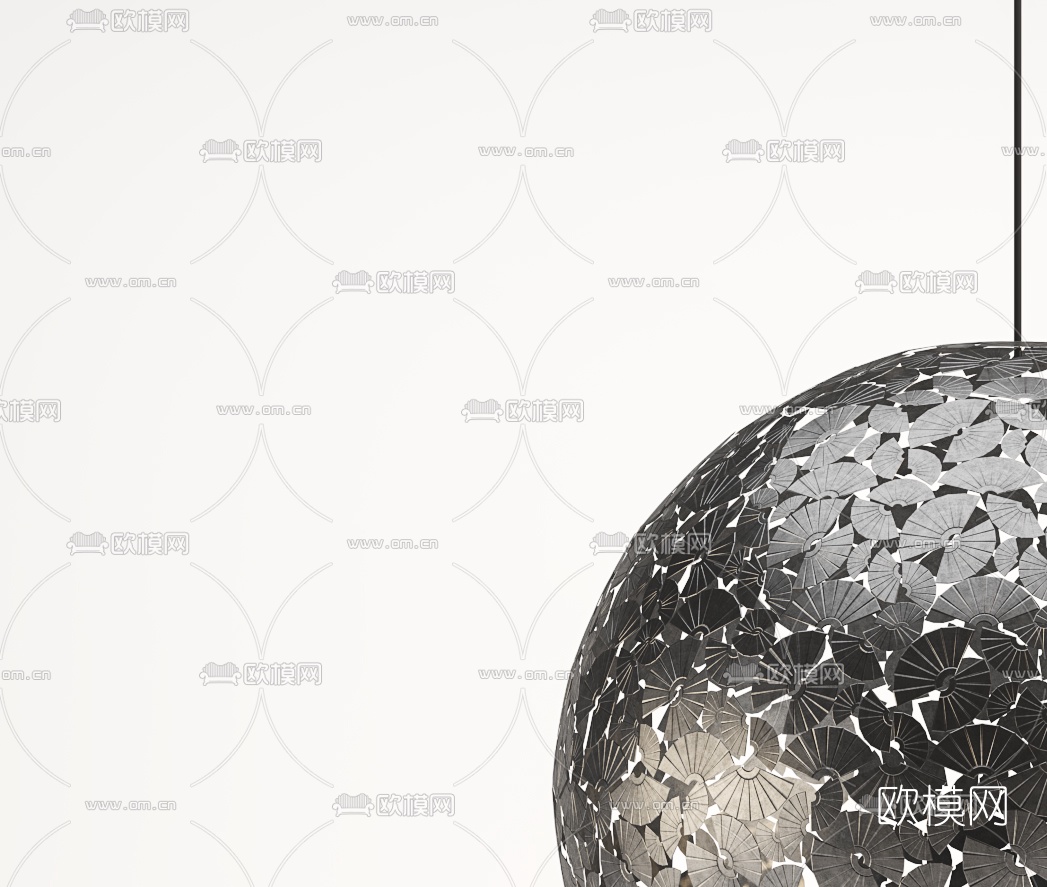 工业风球形创意艺术吊灯3d模型下载（渲染图4）