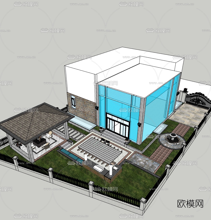 欧式庭院花园su模型下载（渲染图10）