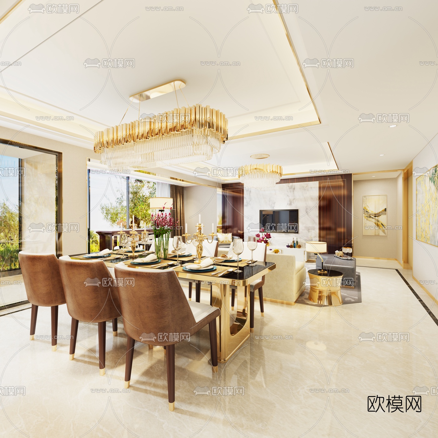 现代客厅餐厅3D模型