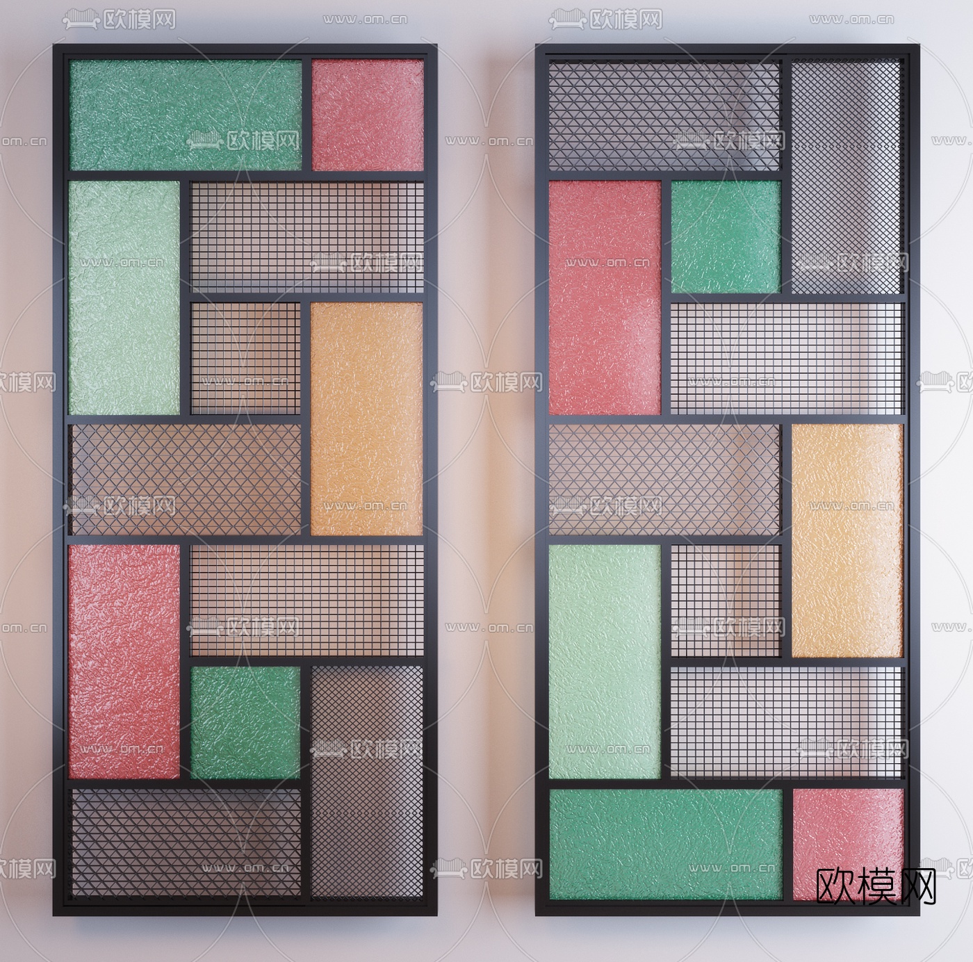 工业风彩色玻璃隔断3d模型下载