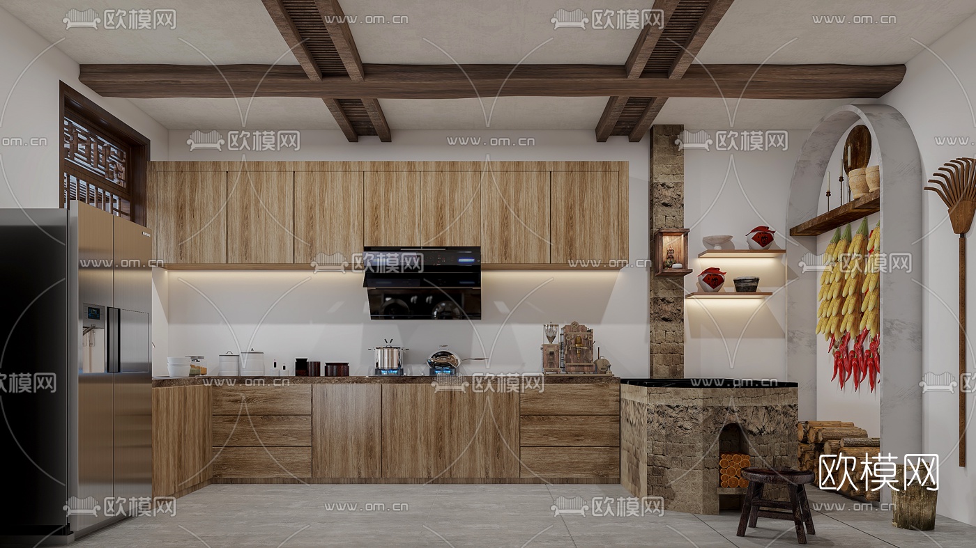 自然风民宿客餐厅3d模型下载（渲染图5）