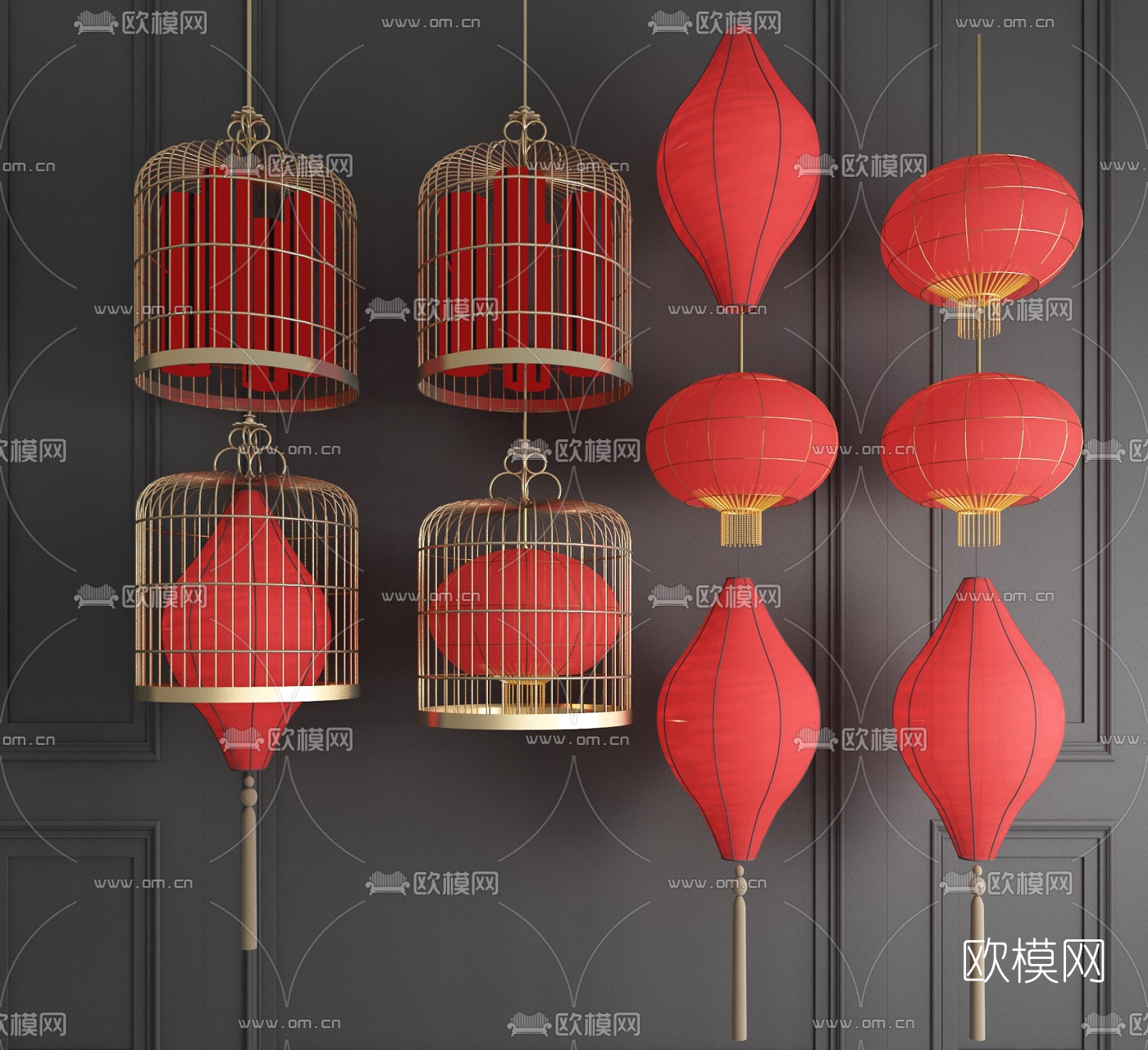 新中式灯笼装饰灯3d模型