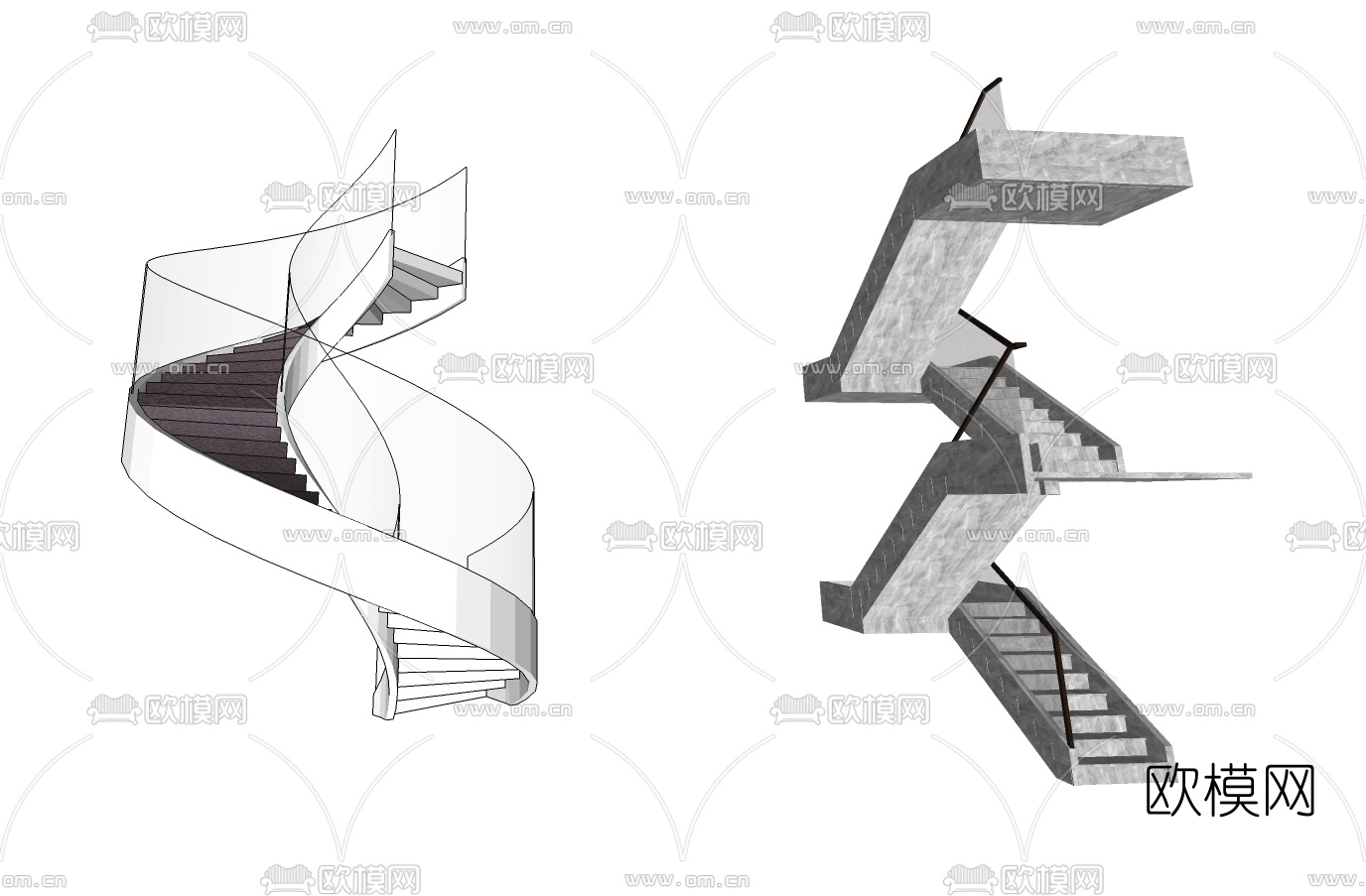 现代楼梯组合su模型下载（渲染图2）