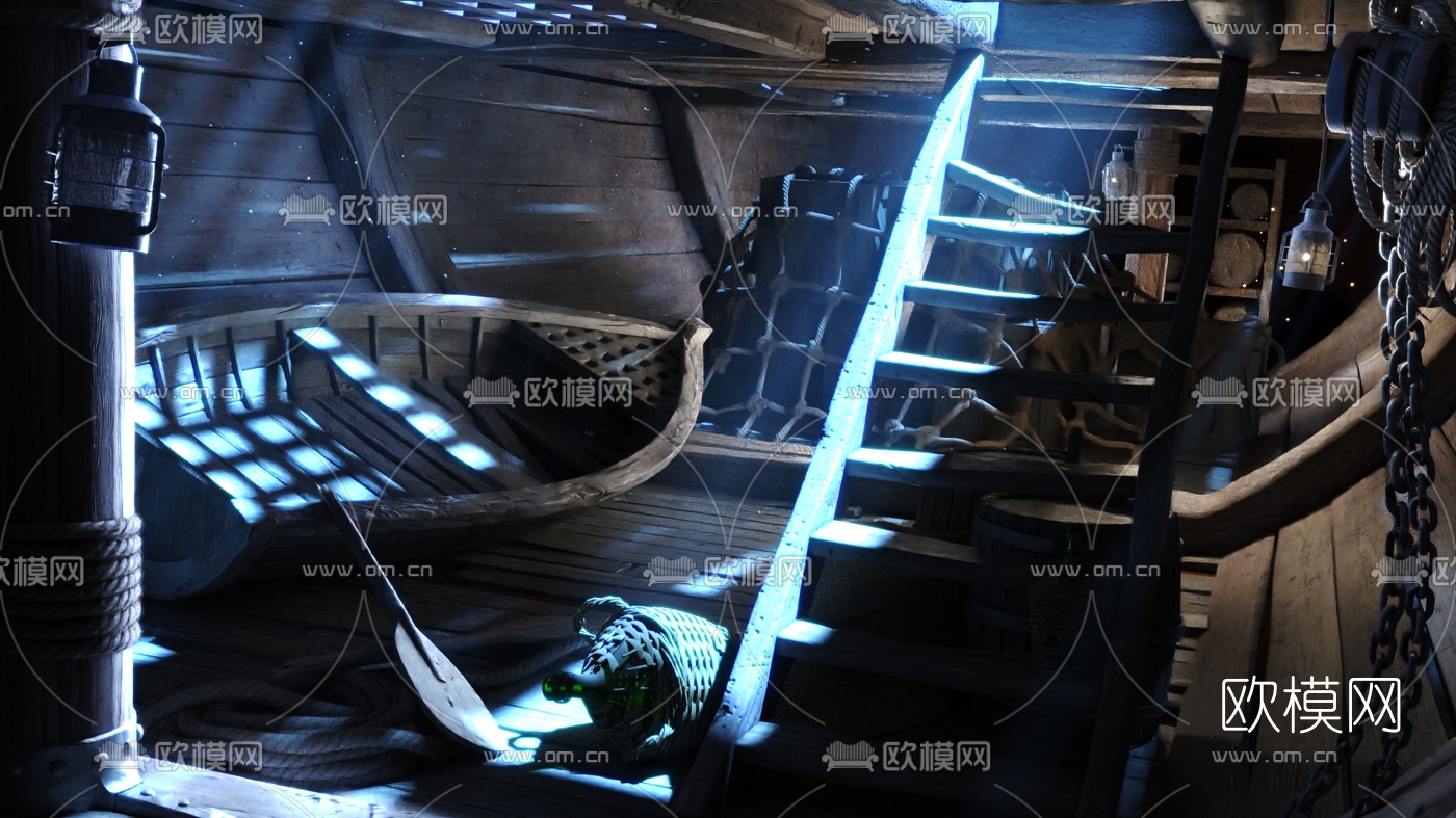 自然风复古船舱3d模型下载（渲染图1）