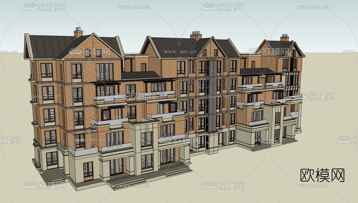 欧式连排别墅免费su模型下载（渲染图2）