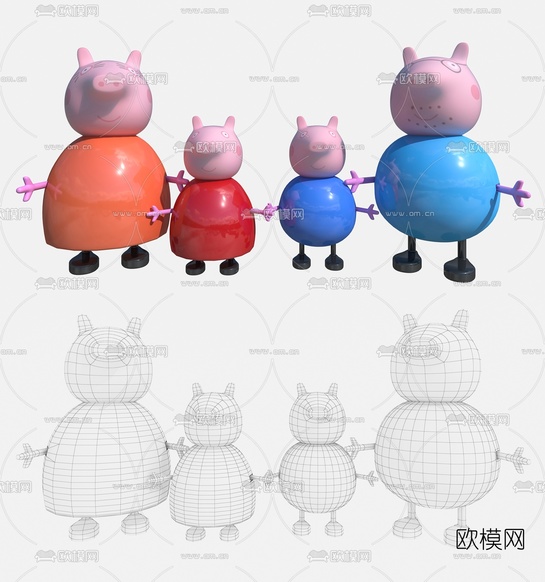 现代小猪佩奇儿童玩具3d模型下载