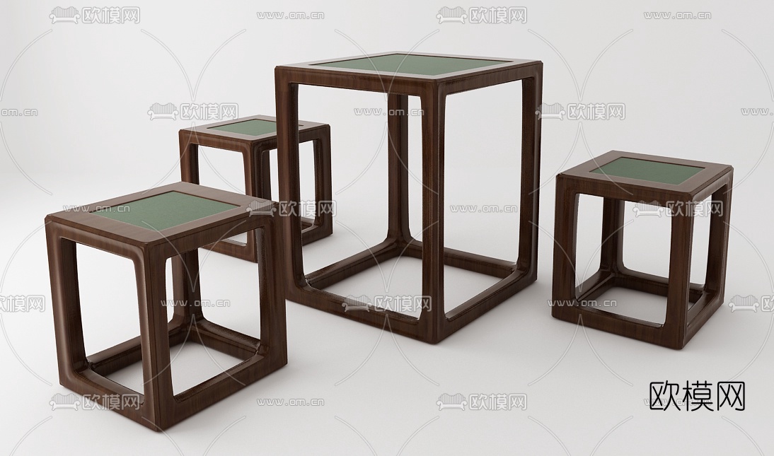 新中式茶桌椅3d模型下载（渲染图1）