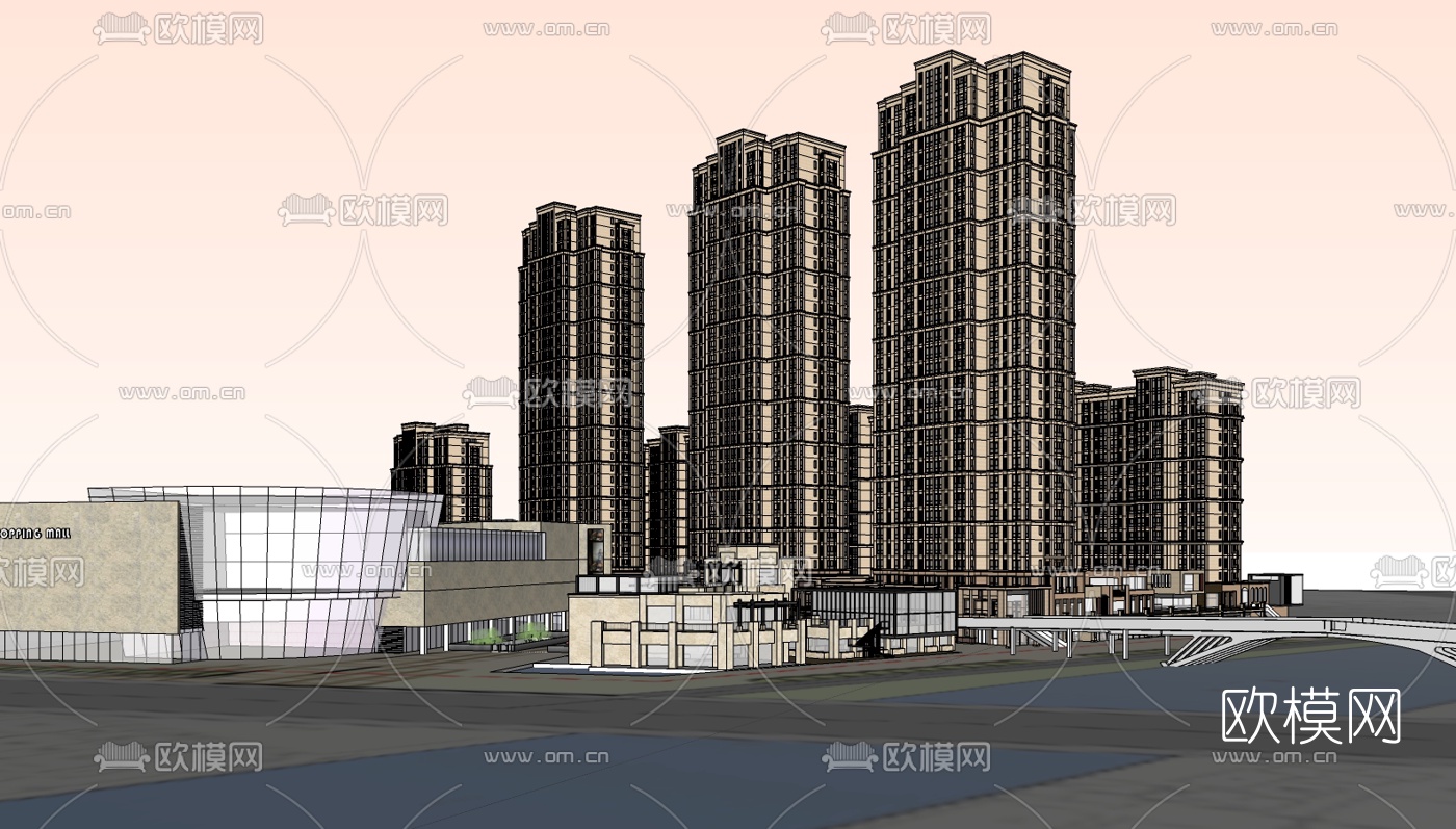 新古典高层公寓楼su模型下载（渲染图3）