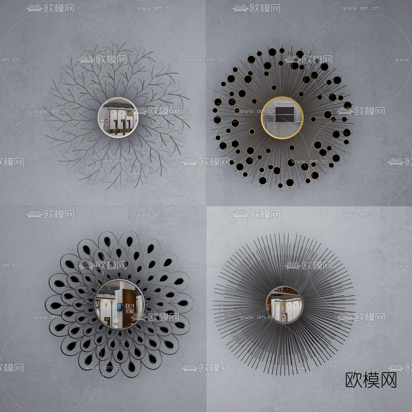现代金属镜子组合3d模型