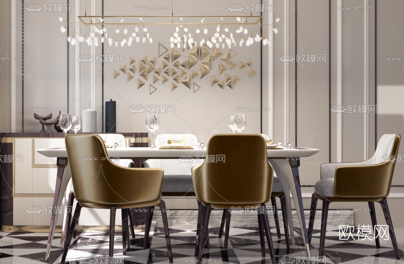后现代餐桌椅3D模型下载