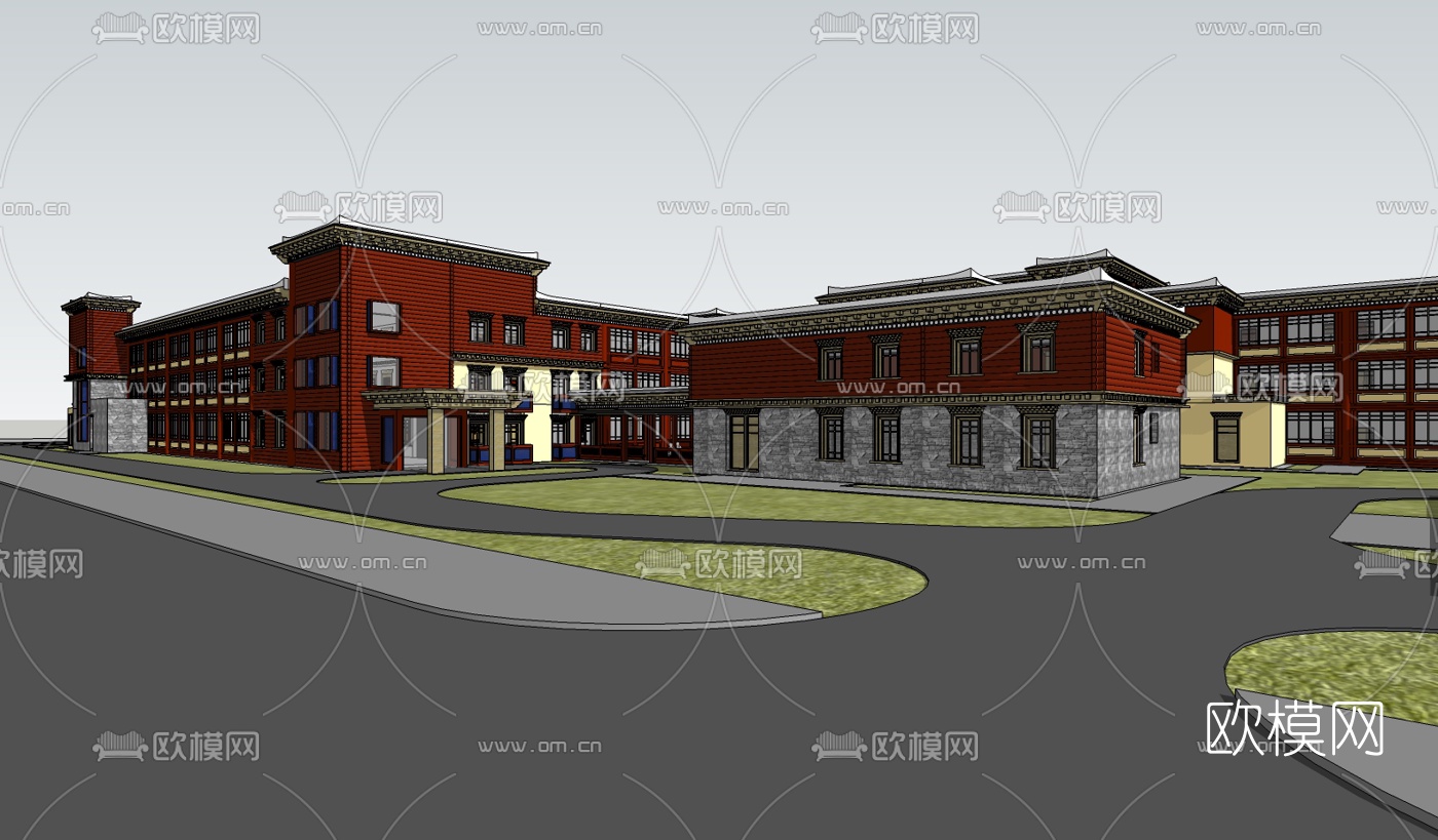 藏式教学楼su模型下载（渲染图5）