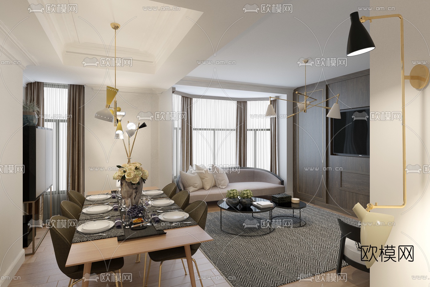 Celine Estates设计 现代客厅餐厅3d模型