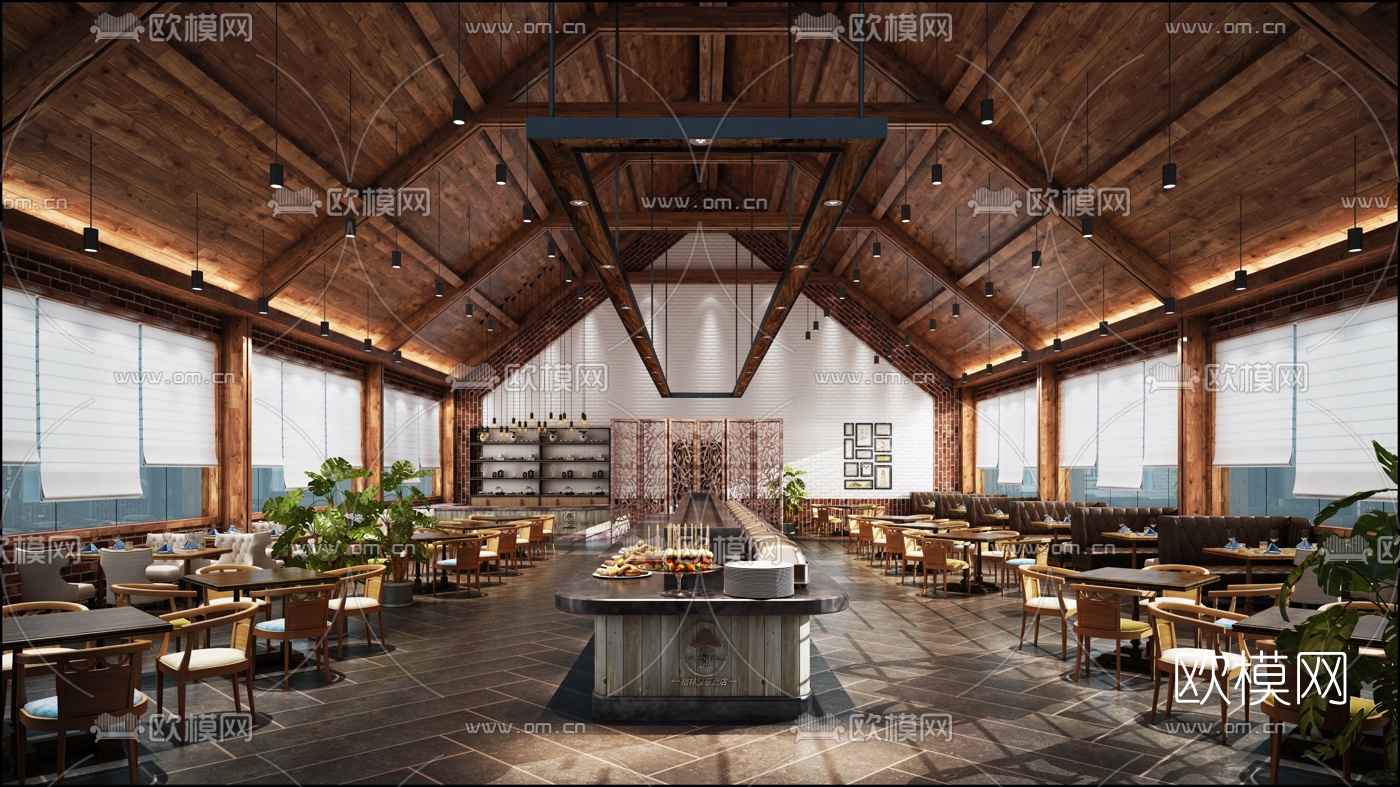 新中式自助餐厅3d模型