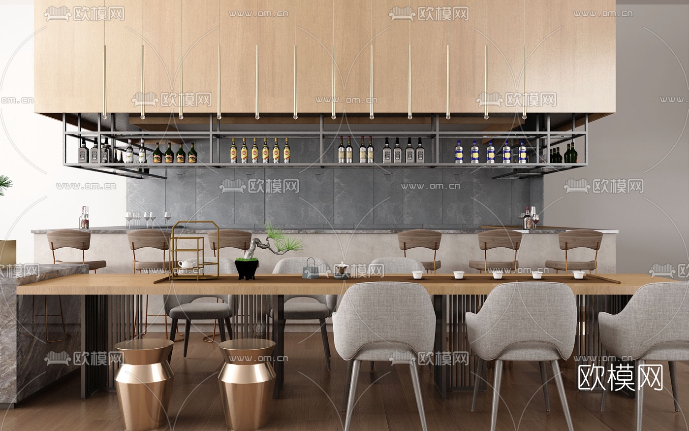 现代吧台吧台椅3d模型下载