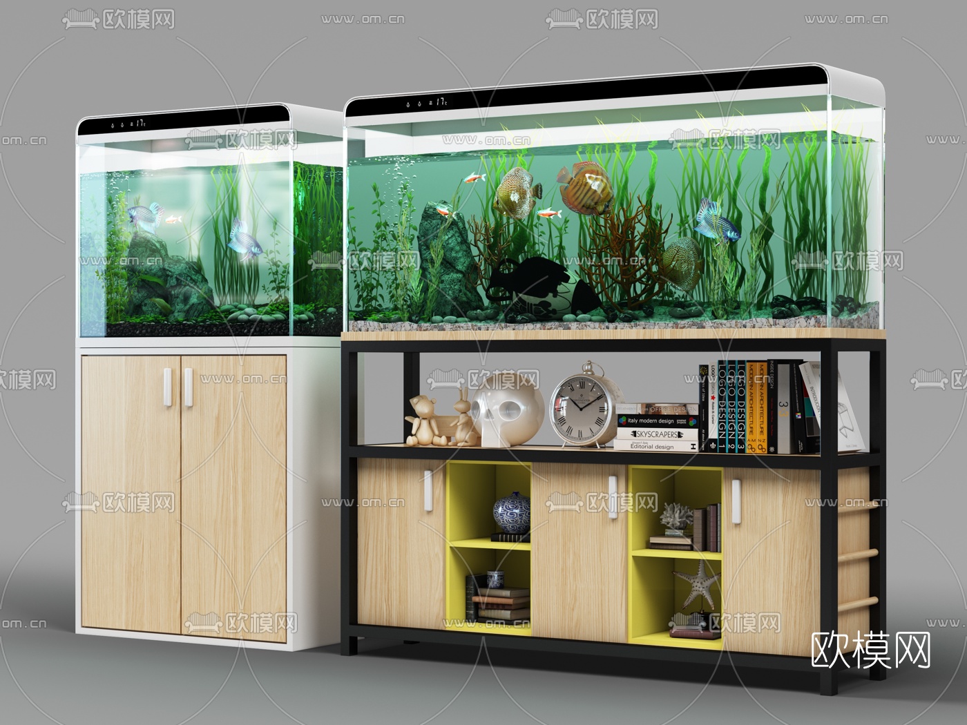 现代鱼缸水族组合3d模型下载