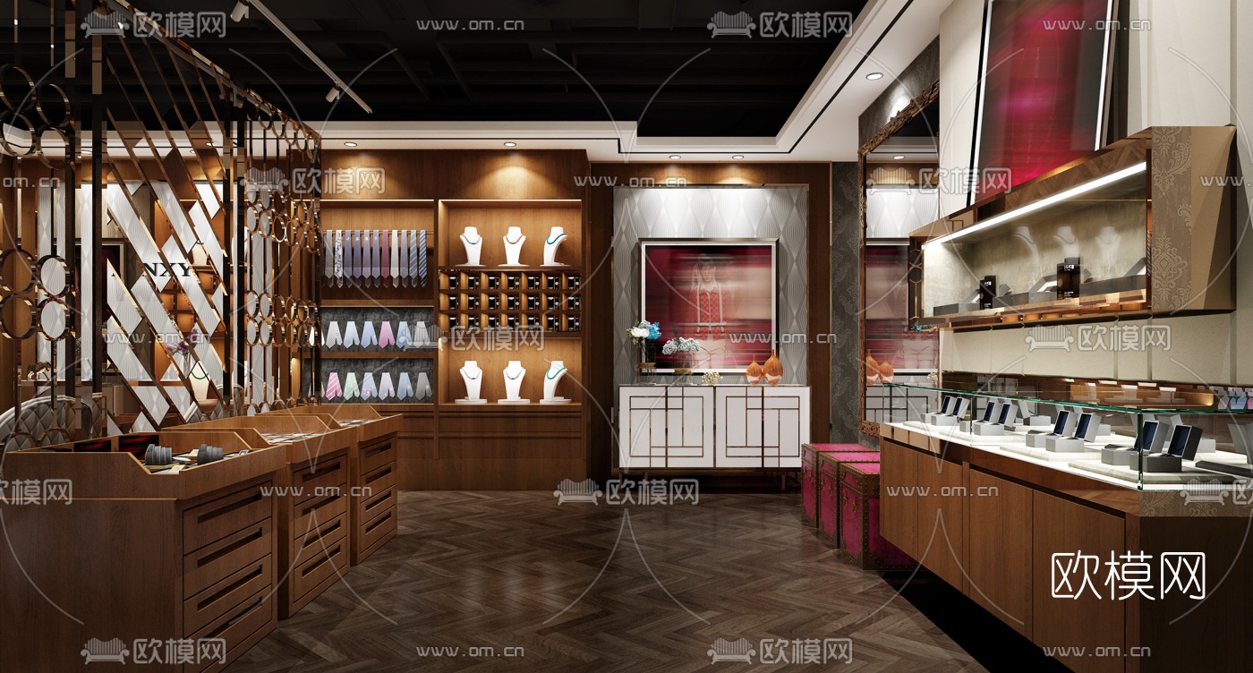 现代男士定制西服服装店3D模型