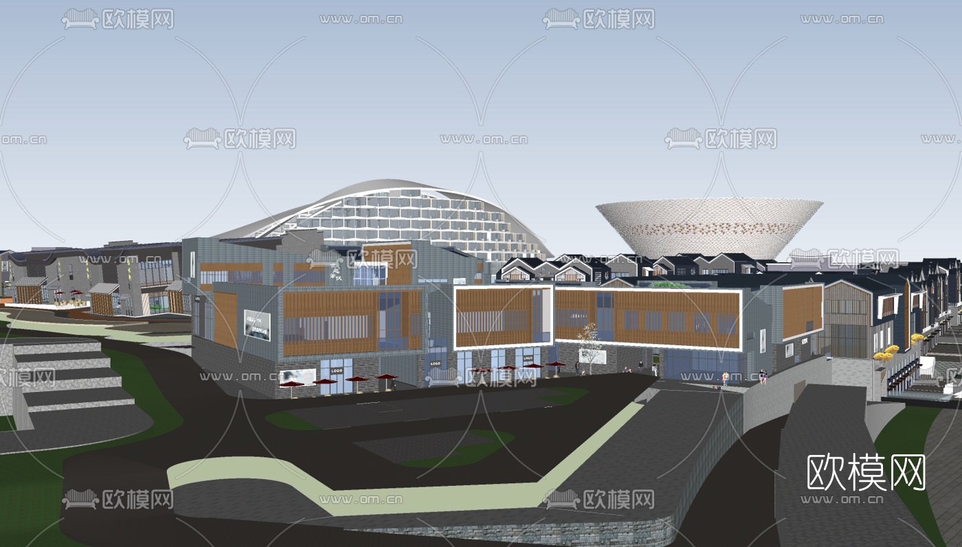中式商业区规划su模型下载（渲染图7）