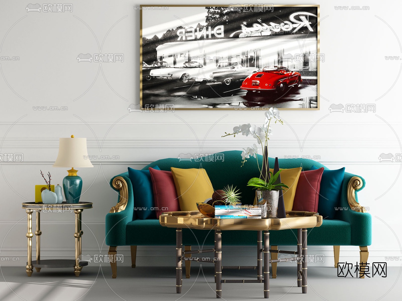 简欧布艺双人沙发组合3d模型下载