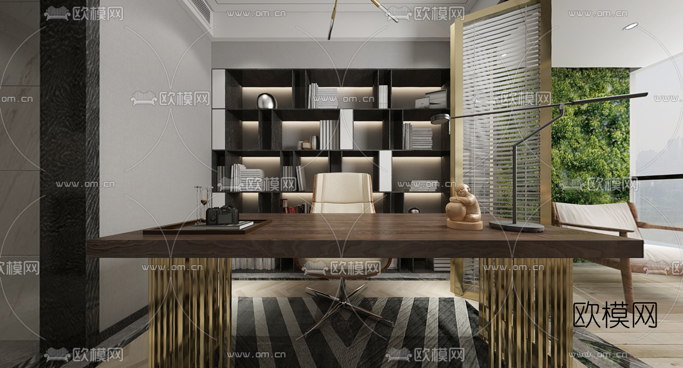 现代书房全景3d模型