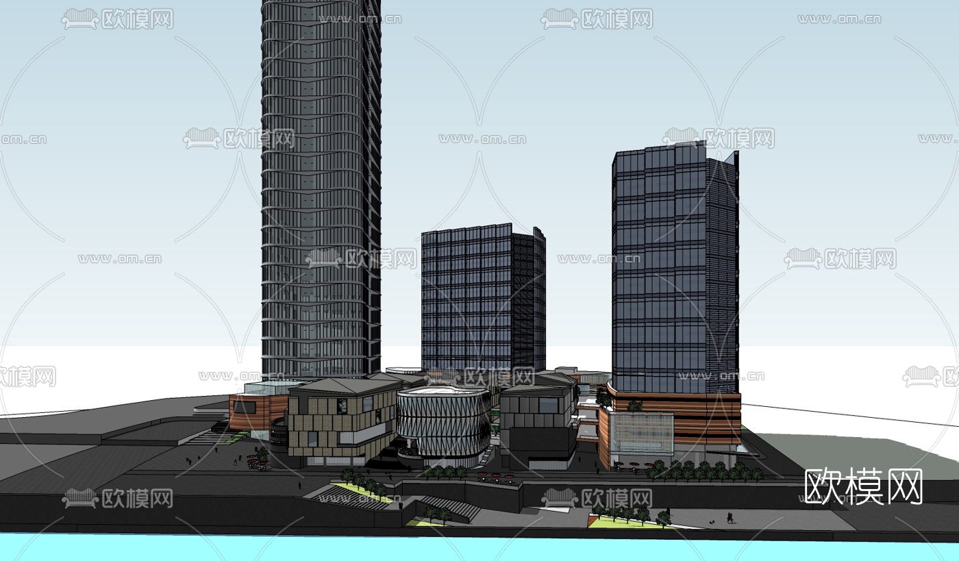 现代商业街su模型下载（渲染图1）