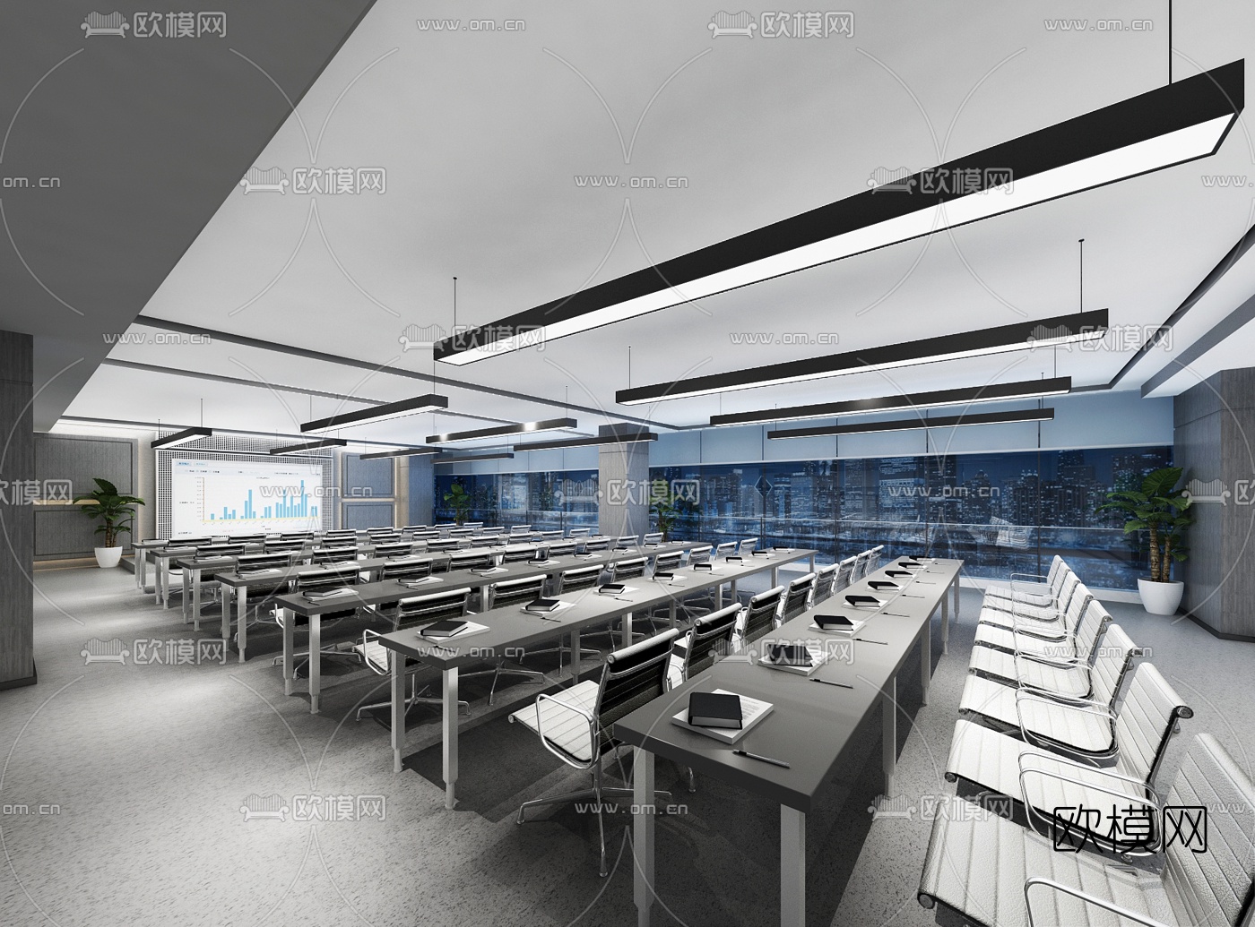 现代大会议室培训室3d模型-免费3dmax模型库-欧模网
