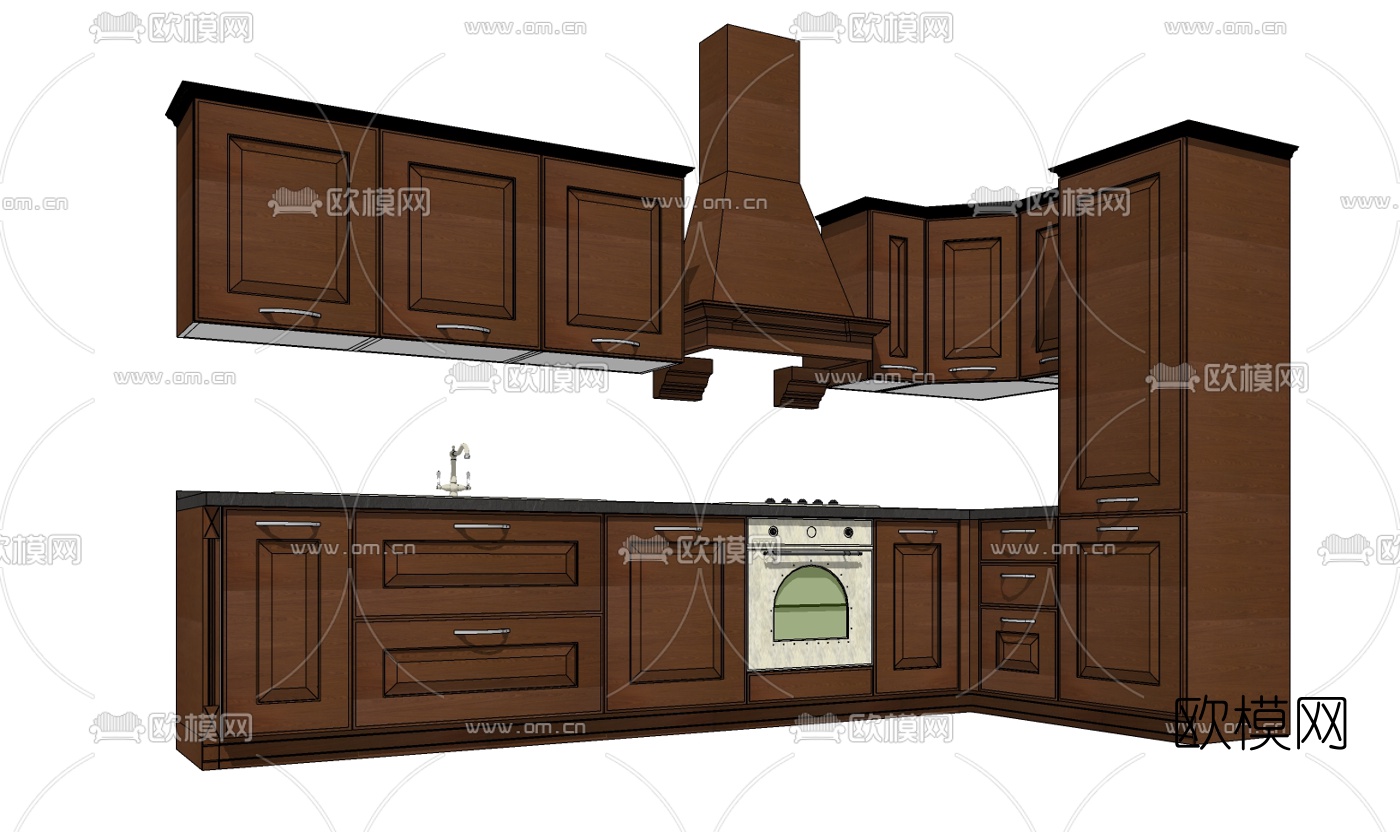 美式橱柜免费su模型下载（渲染图1）
