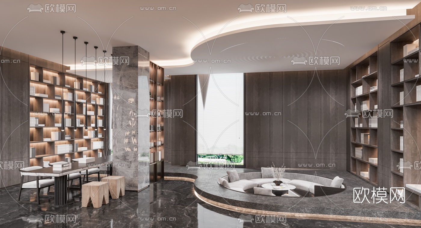 现代图书馆阅览区3d模型下载