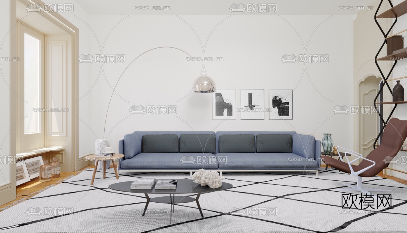 意大利Alias品牌 北欧布艺沙发组合3d模型下载（渲染图1）