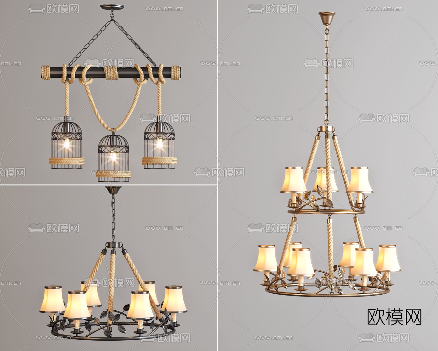 Moooi 工业风麻绳吊灯3d模型下载（渲染图1）