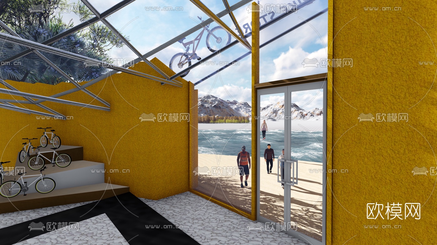 现代山地自行车专卖店su模型下载（渲染图3）