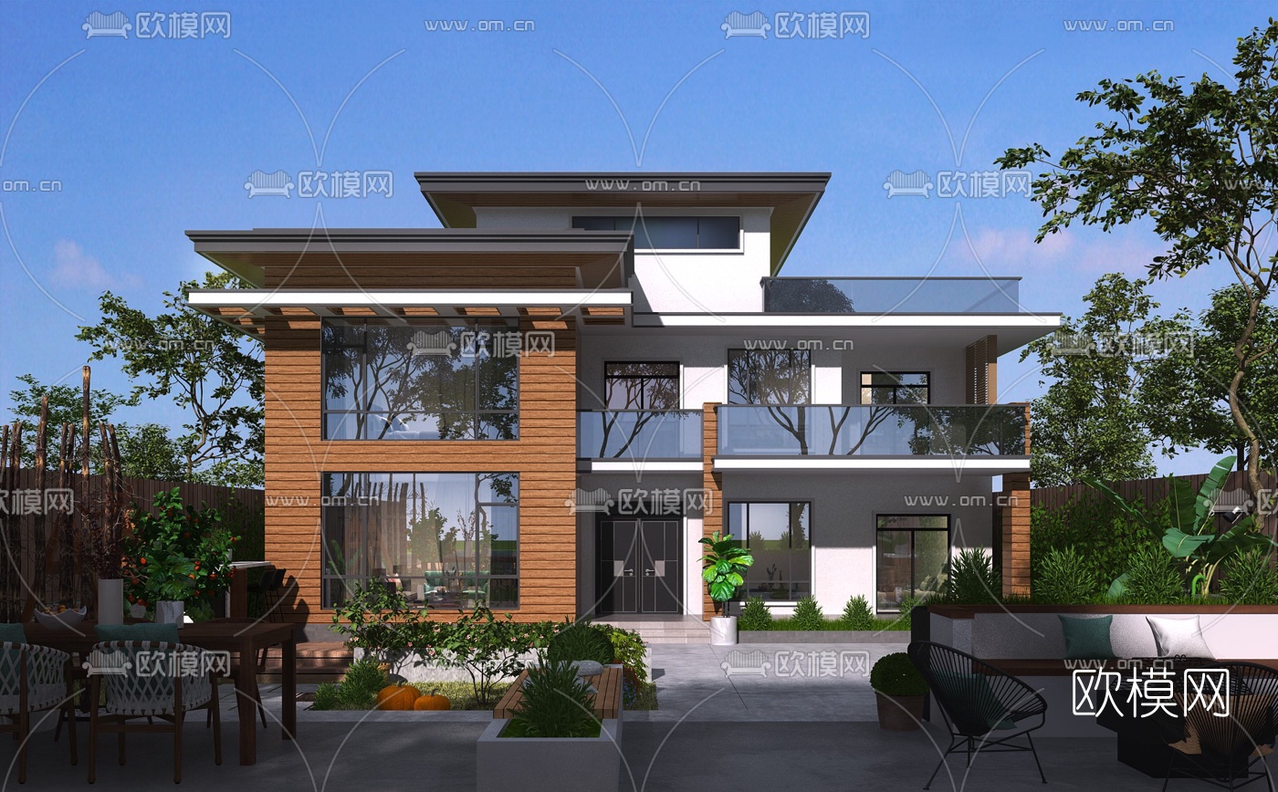 现代独栋别墅外观3d模型下载
