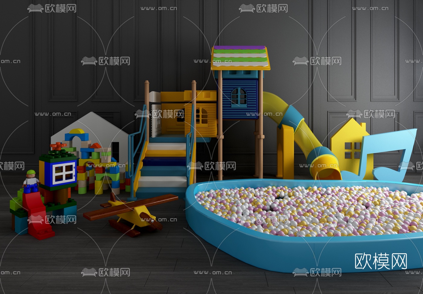 现代儿童滑滑梯游乐设施3d模型下载