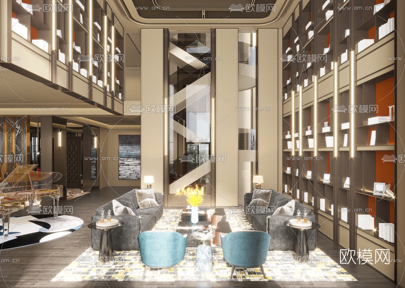 现代别墅大堂3d模型下载（渲染图1）