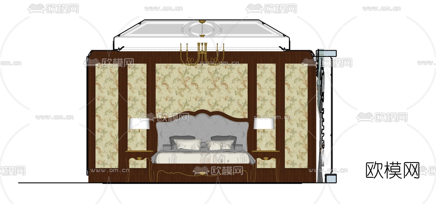 欧式古典卧室主人房su模型下载（渲染图3）