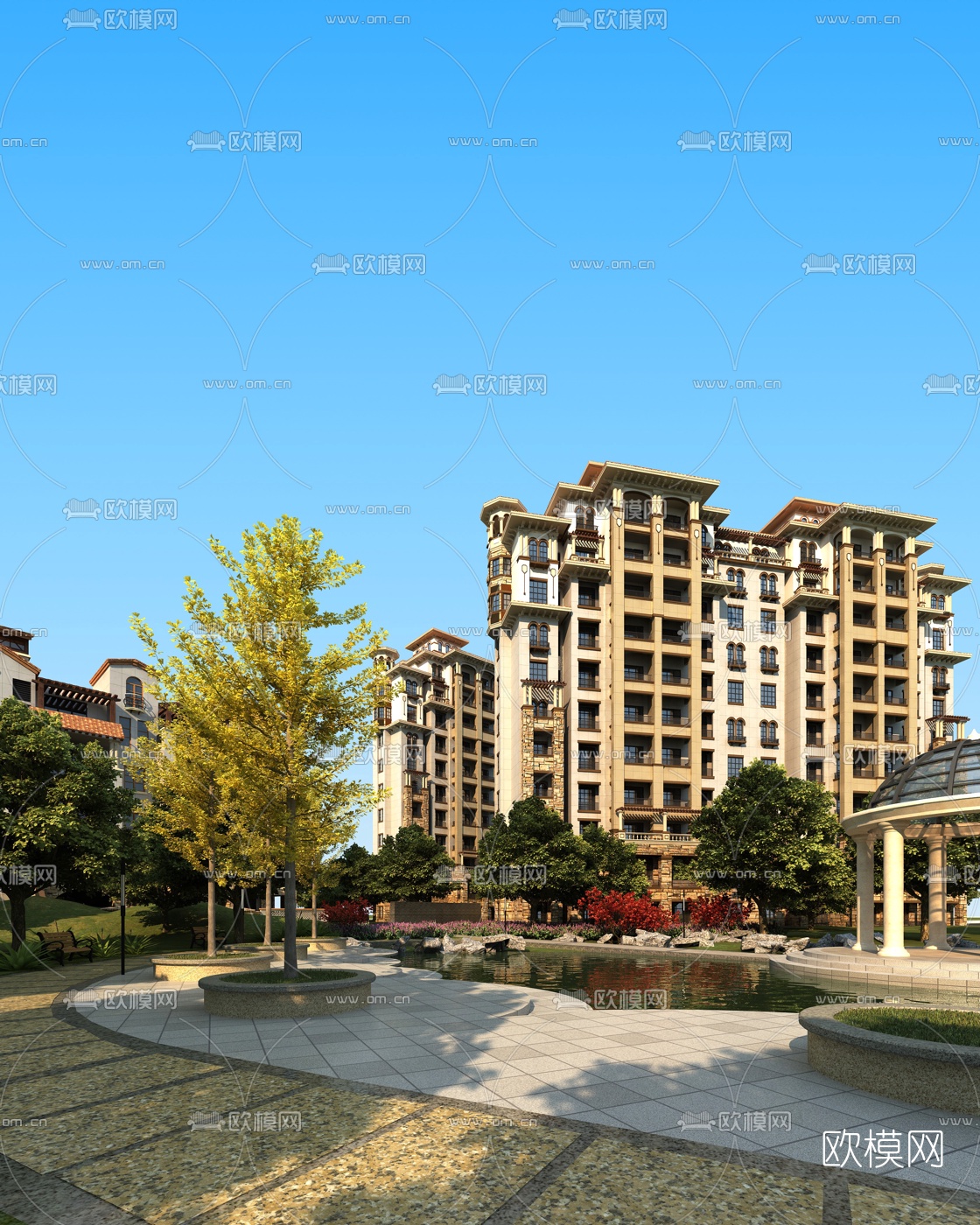 简欧住宅小区外观3d模型下载