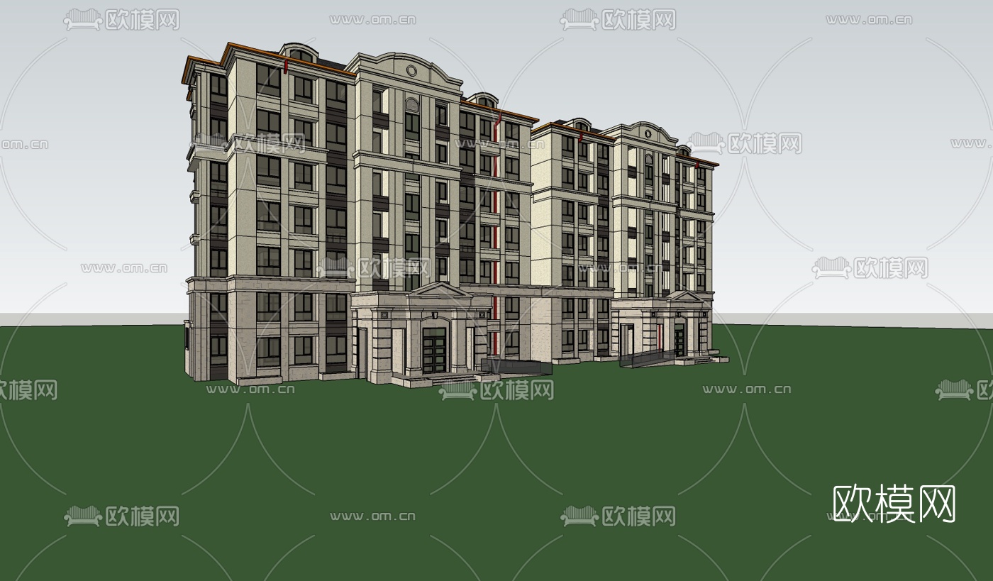 欧式古典多层公寓楼su模型