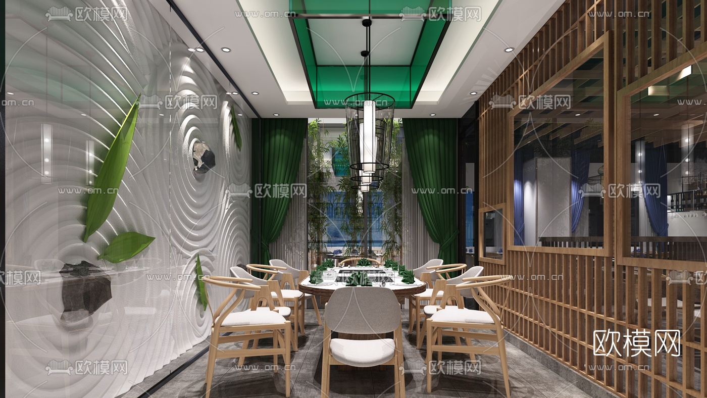 新中式火锅店3D模型-免费3dmax模型库-欧模网