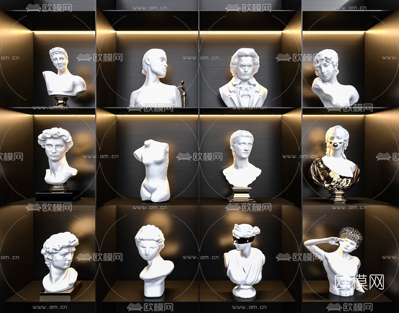 欧式石膏人像雕塑3d模型下载（渲染图1）