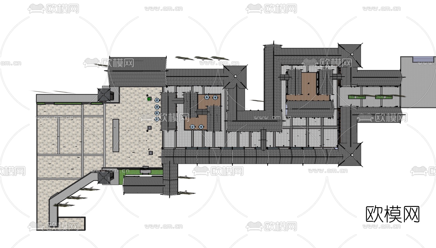 中式民俗古镇su模型下载（渲染图1）