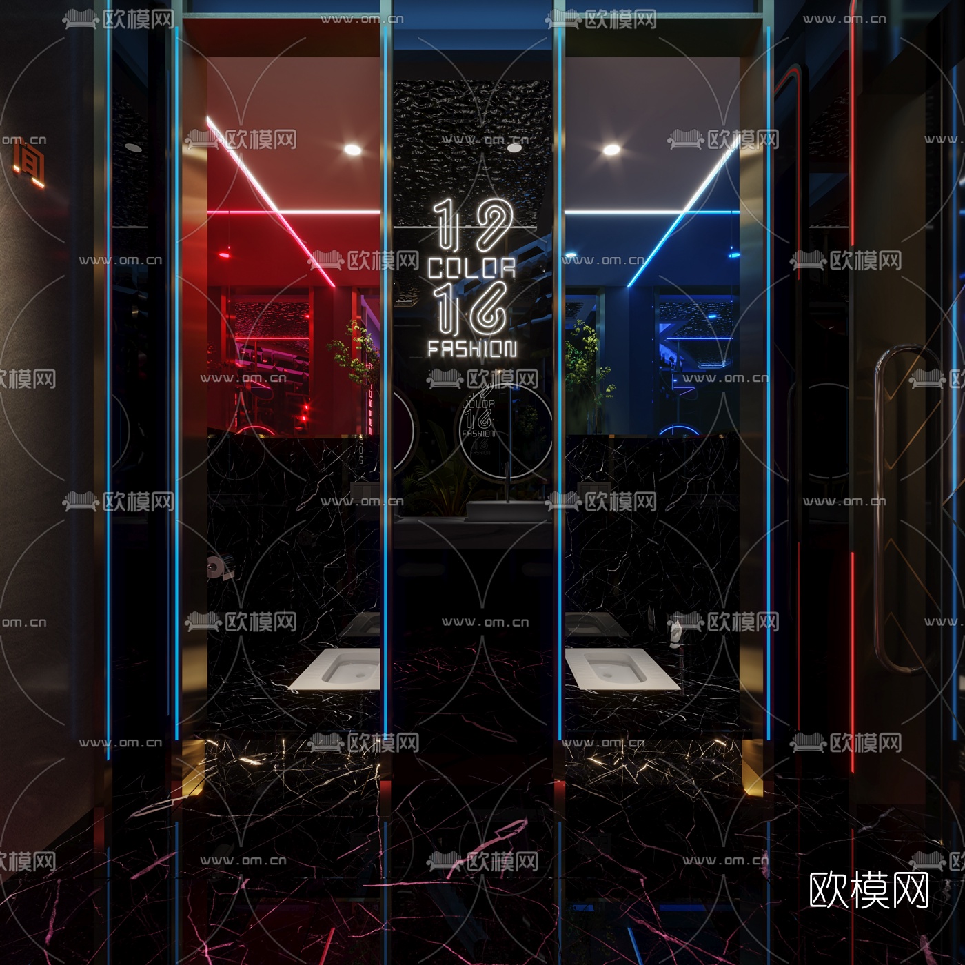 现代KTV公用卫生间3d模型下载（渲染图1）