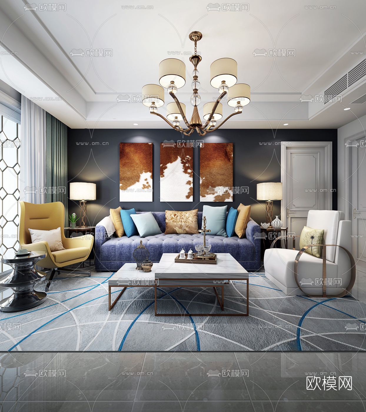 后现代沙发休闲椅吊灯3D模型下载（渲染图1）