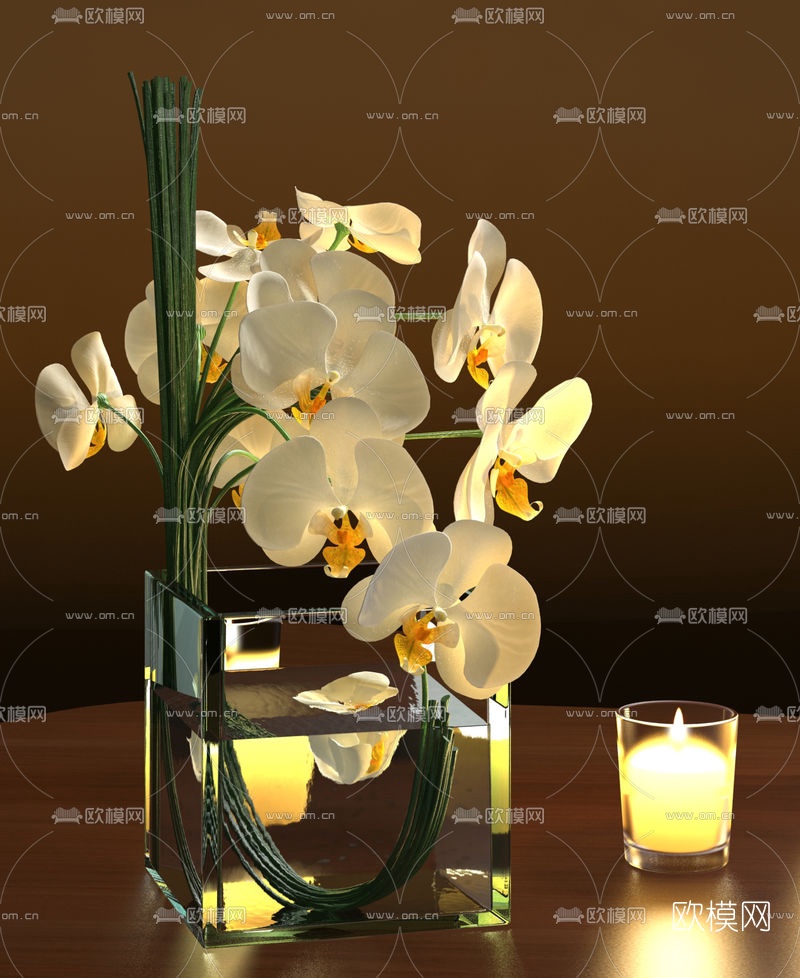 现代玻璃花瓶兰花组合3D模型