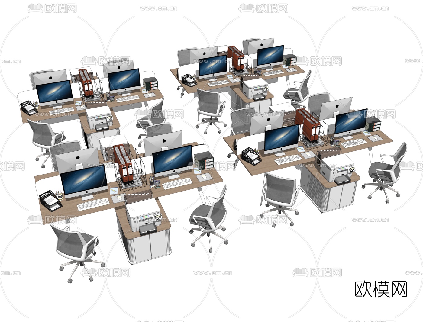 现代办公桌椅su模型下载（渲染图1）